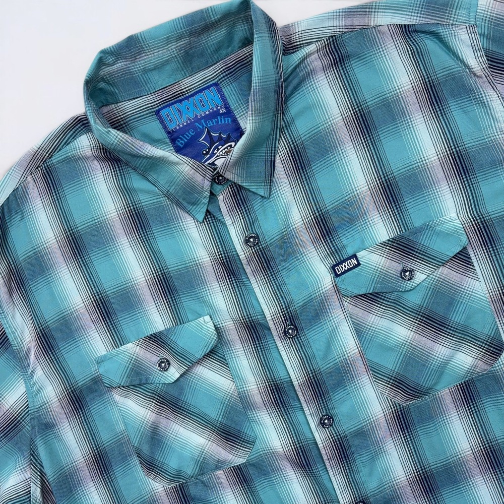 Dixxon Flannel Co Shirt Men's 4XL Teal Plaid Blue Marlin Bamboo Blend Streetwear